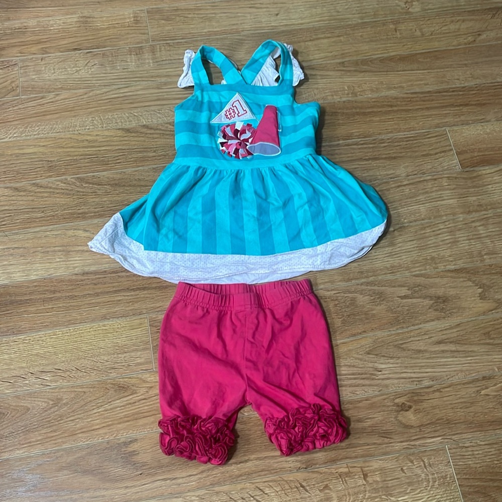 Girls ricrac and ruffles matching cheerleader set